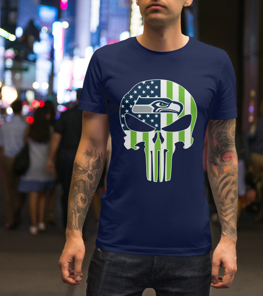 Seahawks American Flag Punisher Skull T-Shirt