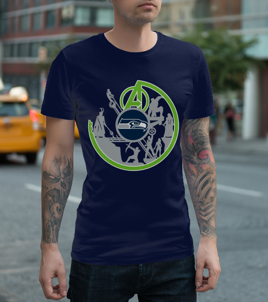 Seahawks Avengers Crossover Logo Silhouettes T-Shirt