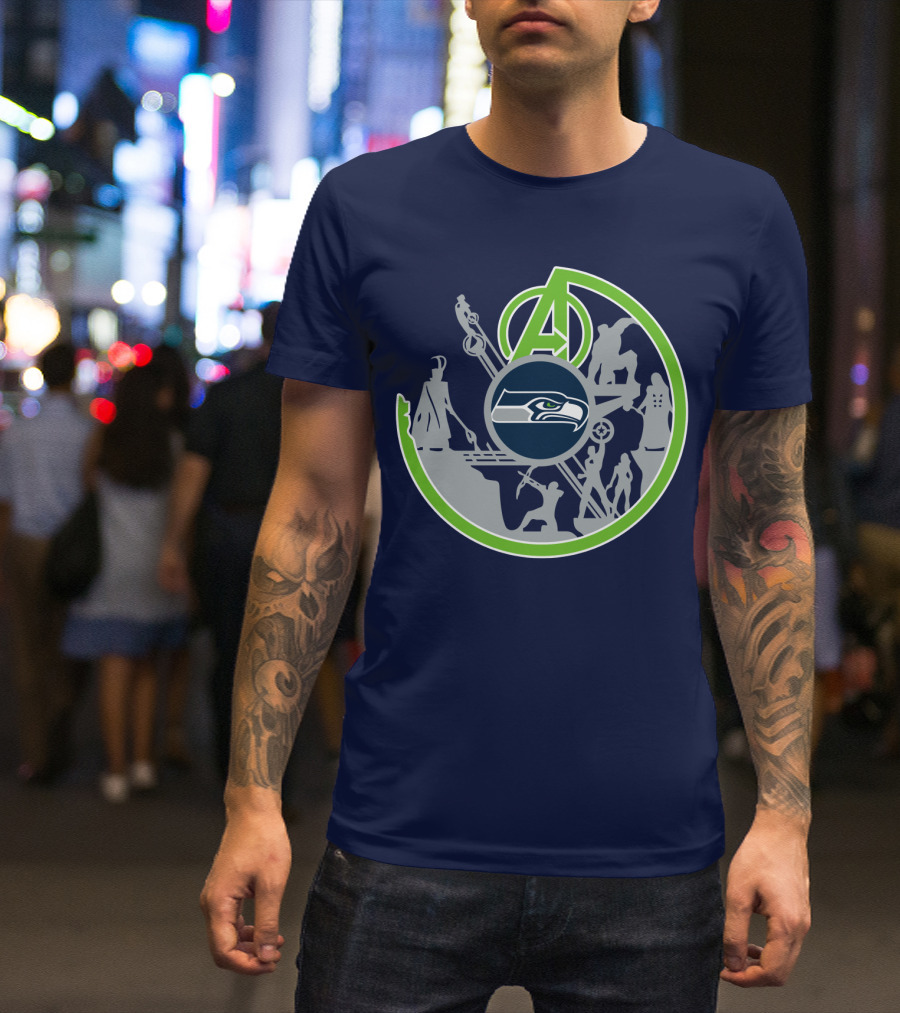 Seahawks Avengers Crossover Logo Silhouettes T-Shirt