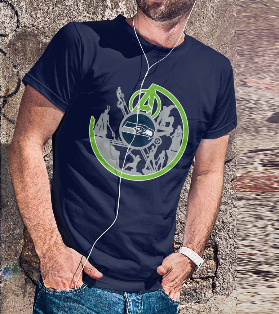 Seahawks Avengers Crossover Logo Silhouettes T-Shirt