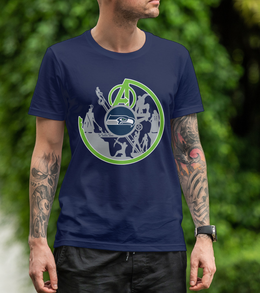 Seahawks Avengers Crossover Logo Silhouettes T-Shirt