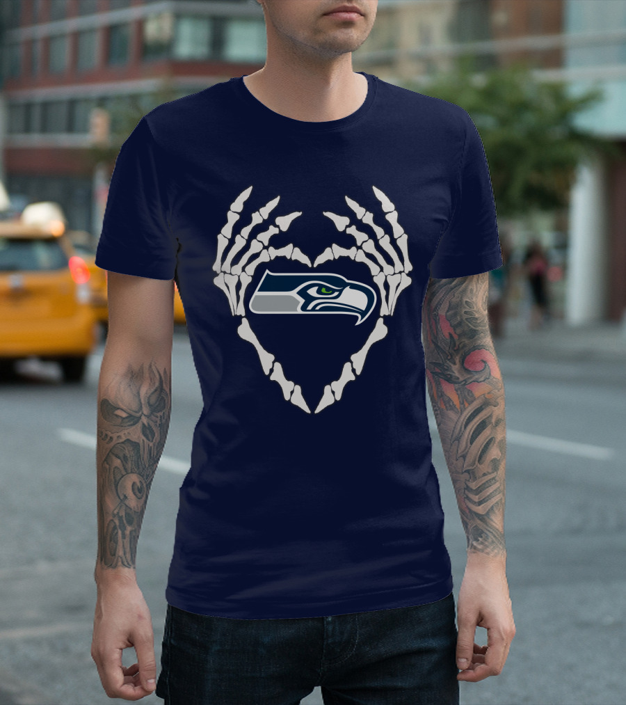 Seahawks Skull Bones Heart T-Shirt