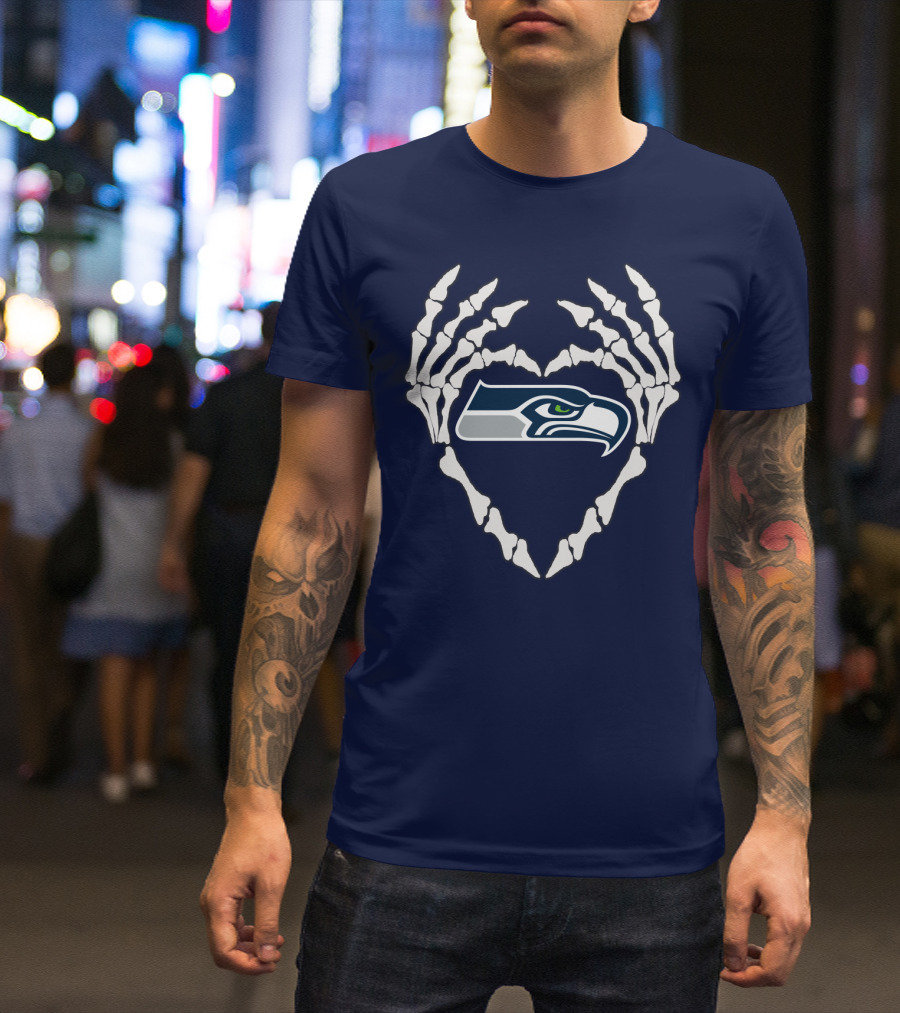 Seahawks Skull Bones Heart T-Shirt