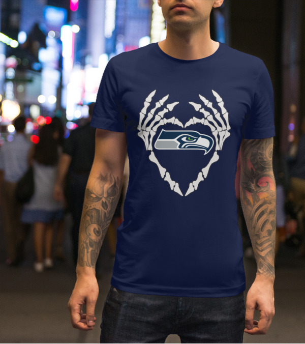 Seahawks Skull Bones Heart T-Shirt