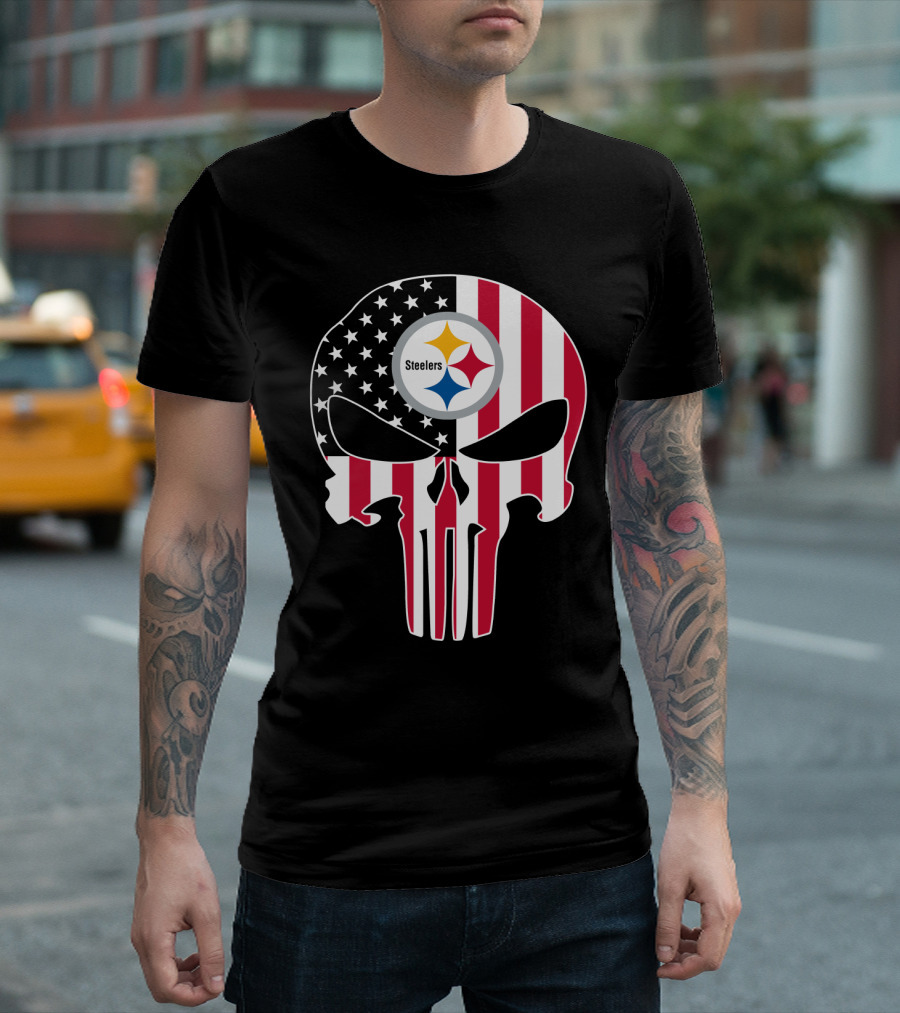 Steelers Skull American Flag T-Shirt
