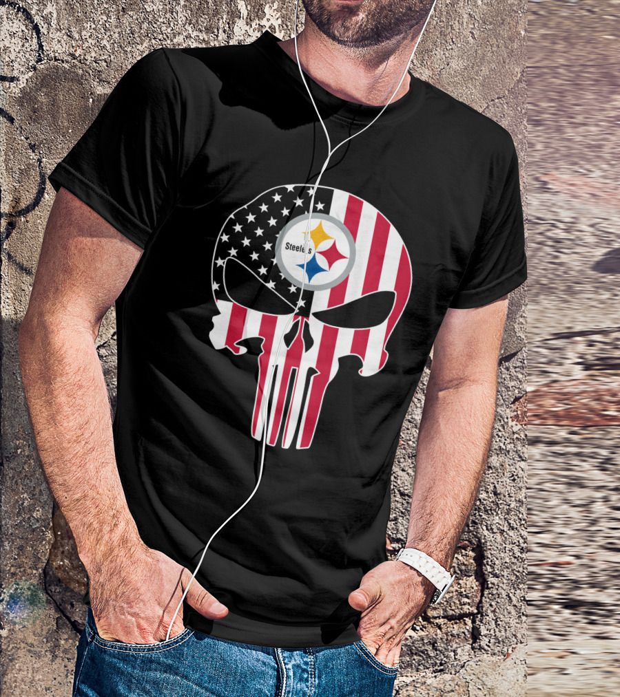 Steelers Skull American Flag T-Shirt