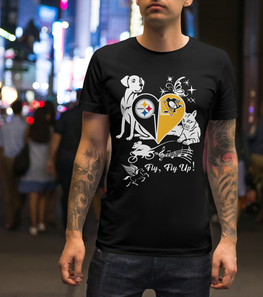 Steelers Penguins Fly Fly Up Music Butterfly Dog Cat Mouse Pegasus T-Shirt