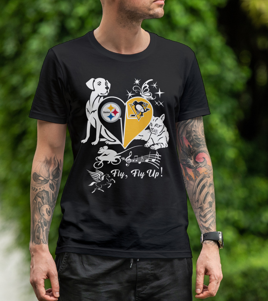 Steelers Penguins Fly Fly Up Music Butterfly Dog Cat Mouse Pegasus T-Shirt