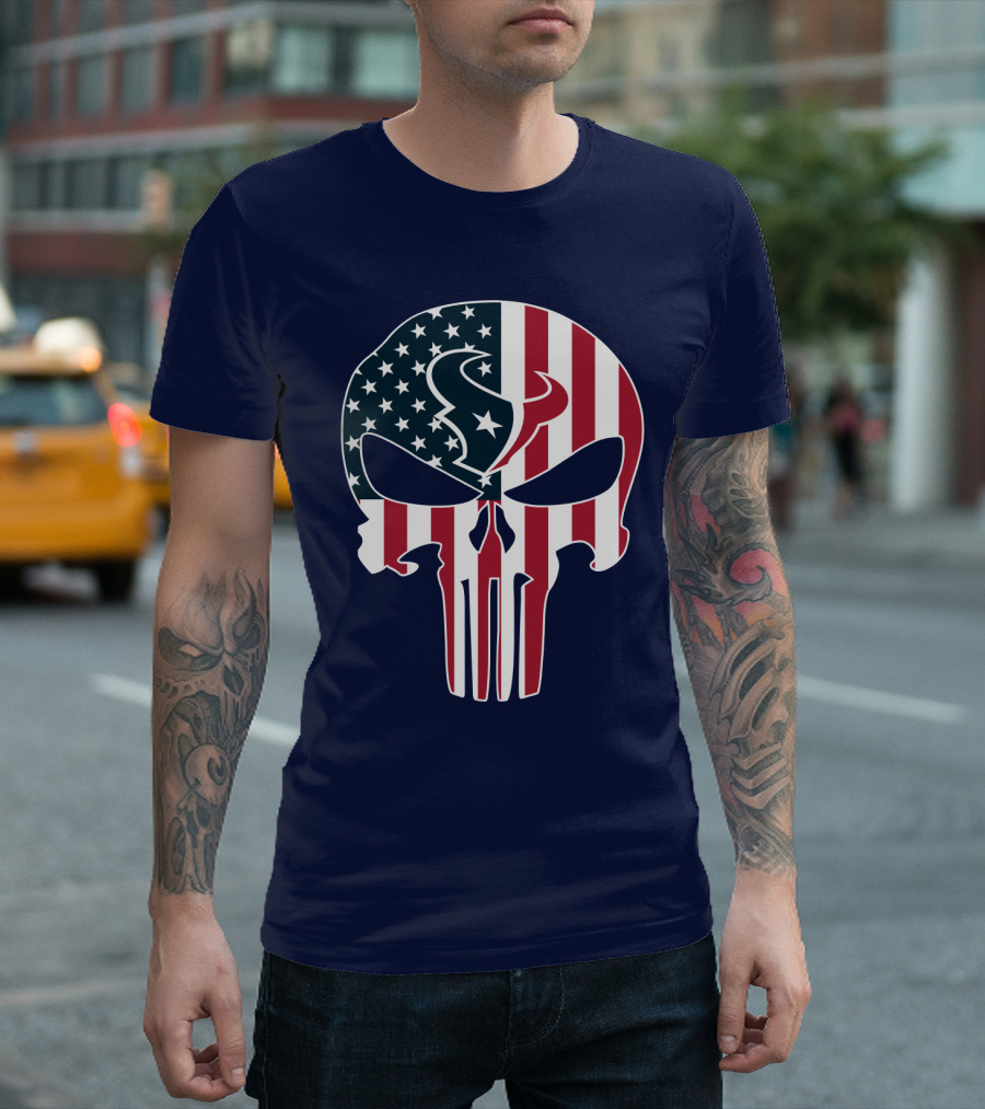 Texans Punisher Skull American Flag T-Shirt