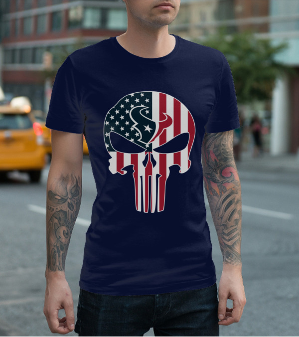 Texans Punisher Skull American Flag T-Shirt