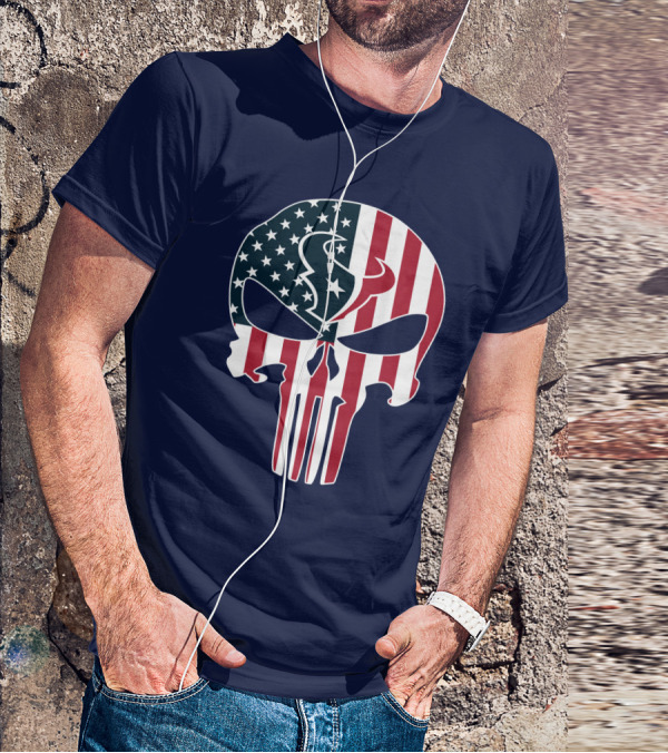 Texans Punisher Skull American Flag T-Shirt