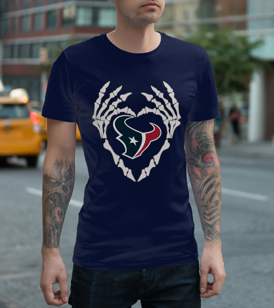 Texans Skeleton Hands Heart T-Shirt