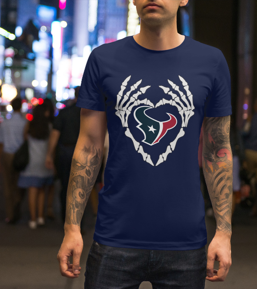 Texans Skeleton Hands Heart T-Shirt