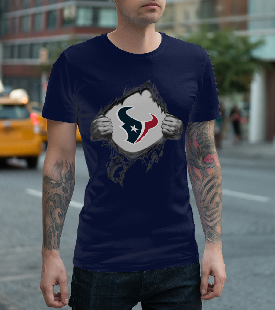 Texans Strong Bull Logo Rip Patriots T-Shirt