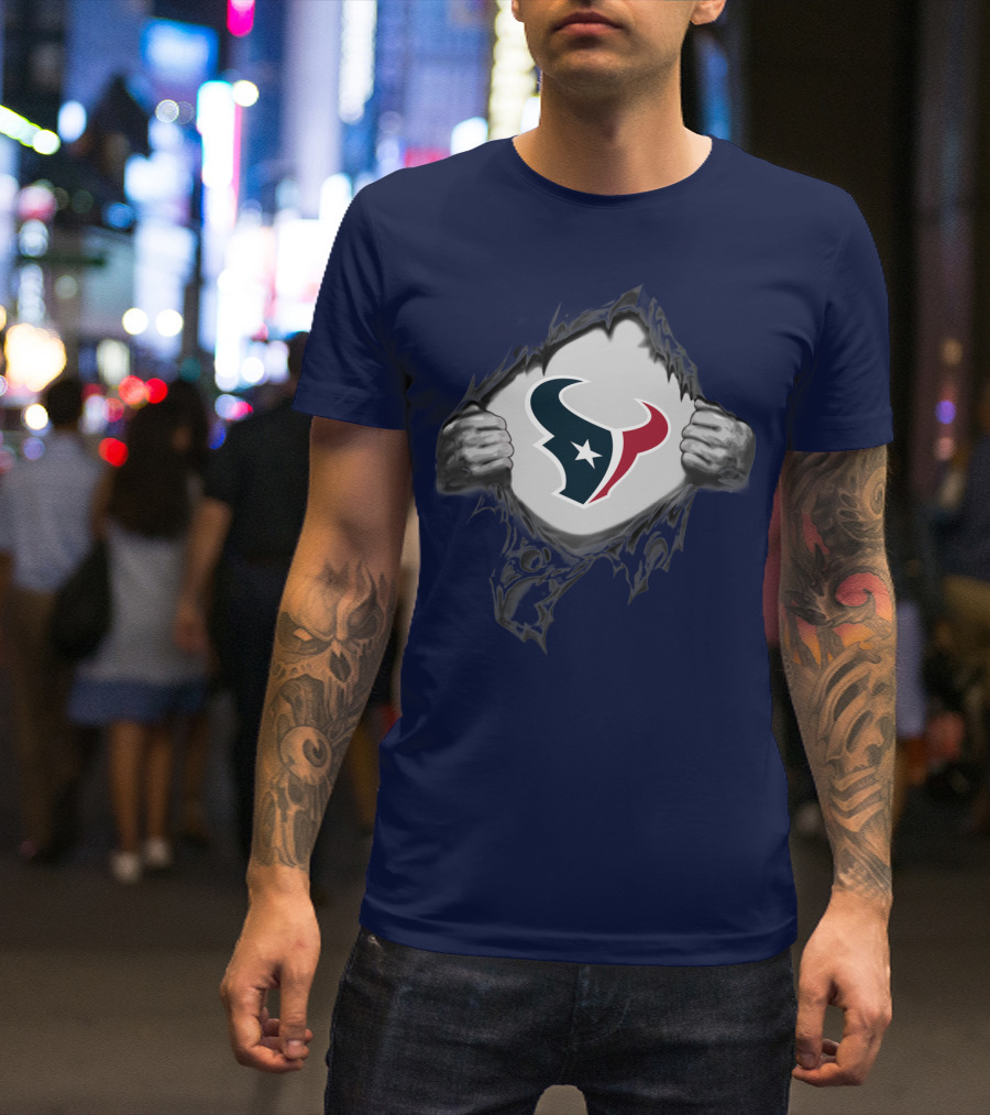 Texans Strong Bull Logo Rip Patriots T-Shirt