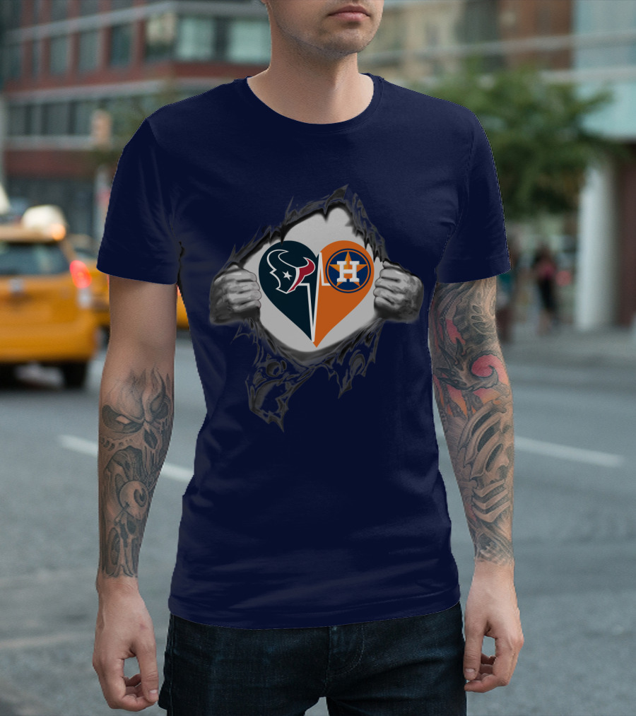Texans Astros Heart Logo Fusion T-Shirt