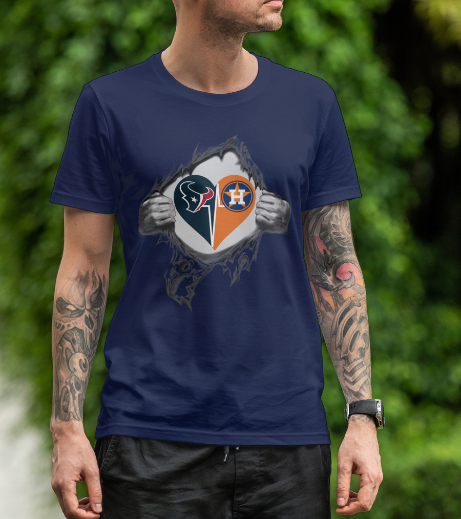 Texans Astros Heart Logo Fusion T-Shirt