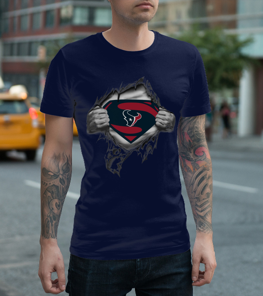 Texans Superhero Logo Rip T-Shirt