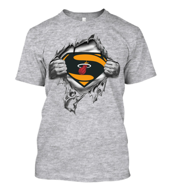 Miami Heat Superhero Basketball Logo Silver T-Shirt