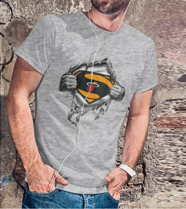 Miami Heat Superhero Basketball Logo Silver T-Shirt
