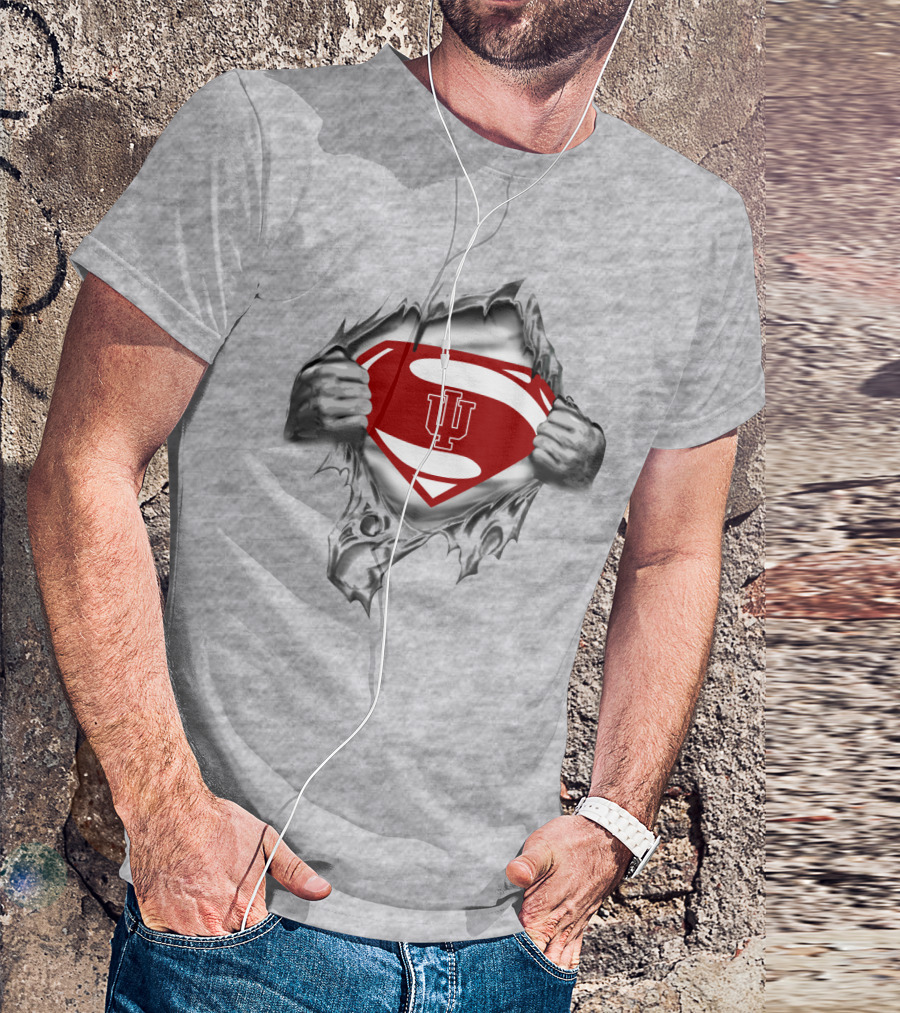Indiana Hoosiers Logo Inside Superman Shield Torn T-Shirt