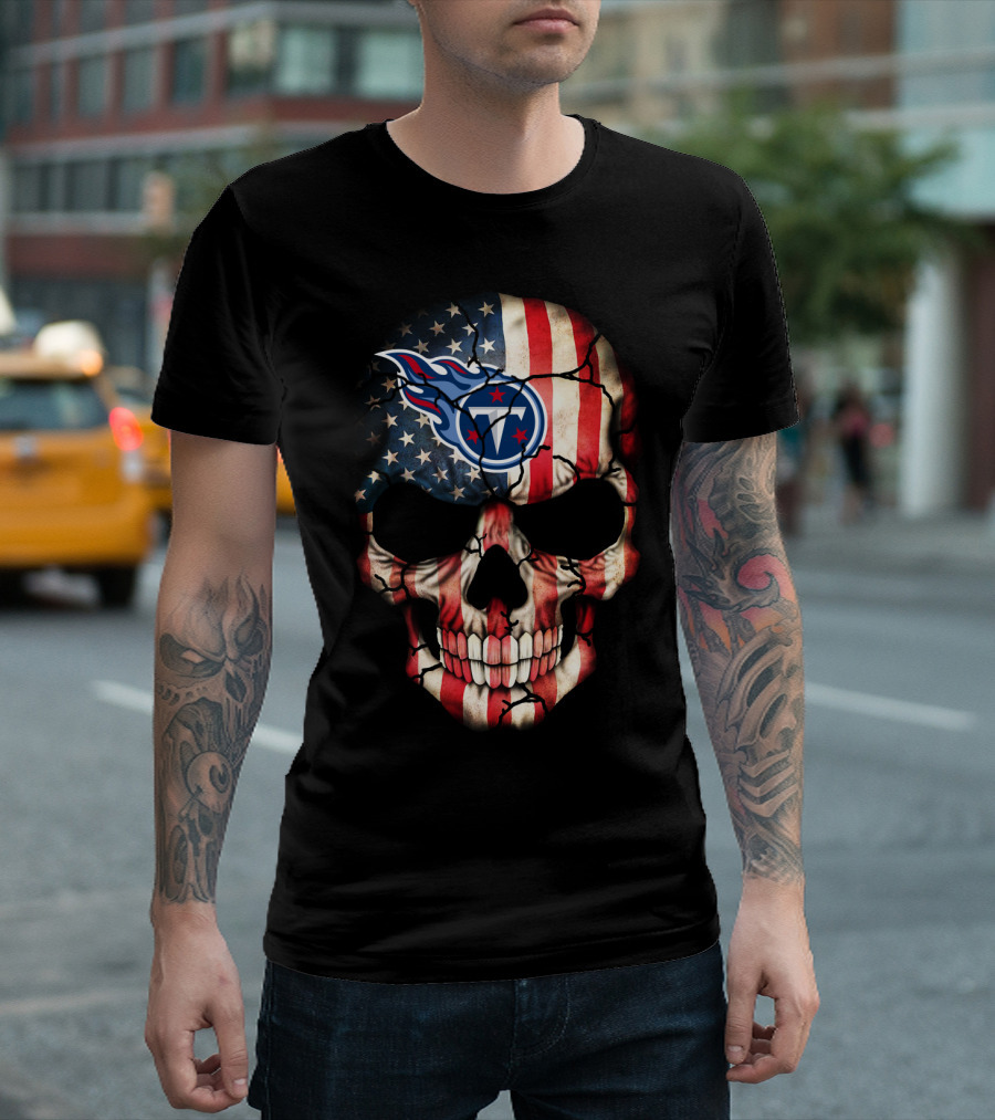American Flag Skull With Tennessee Titans T-Shirt