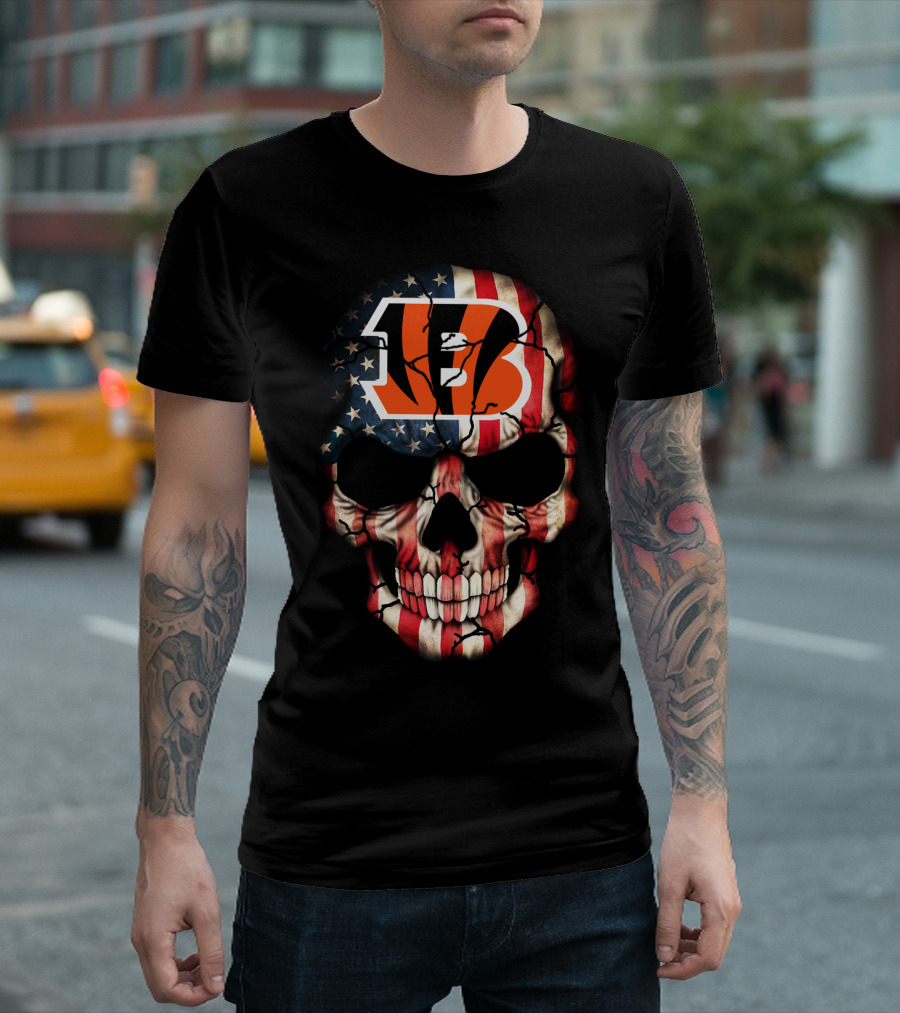 Bengals Skull American Flag T-Shirt
