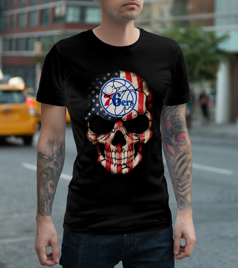 Philadelphia 76ers American Flag Skull T-Shirt