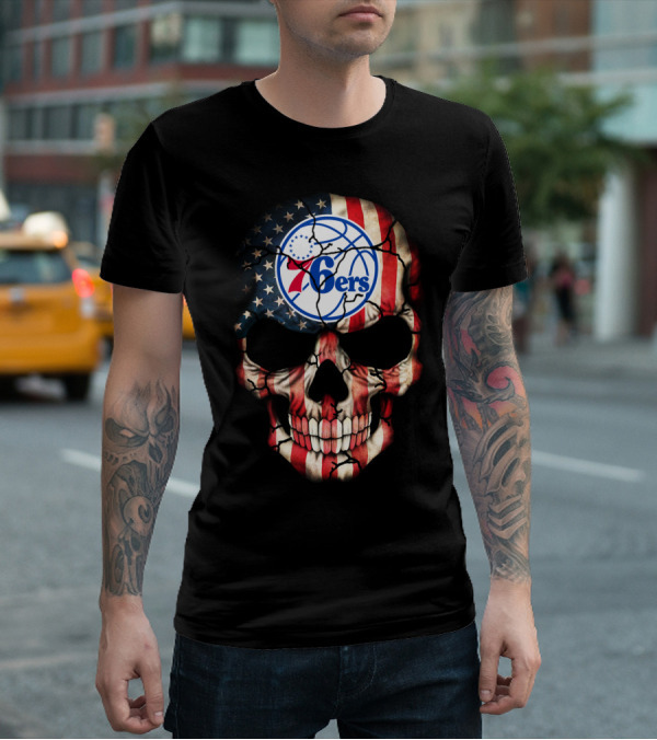Philadelphia 76ers American Flag Skull T-Shirt