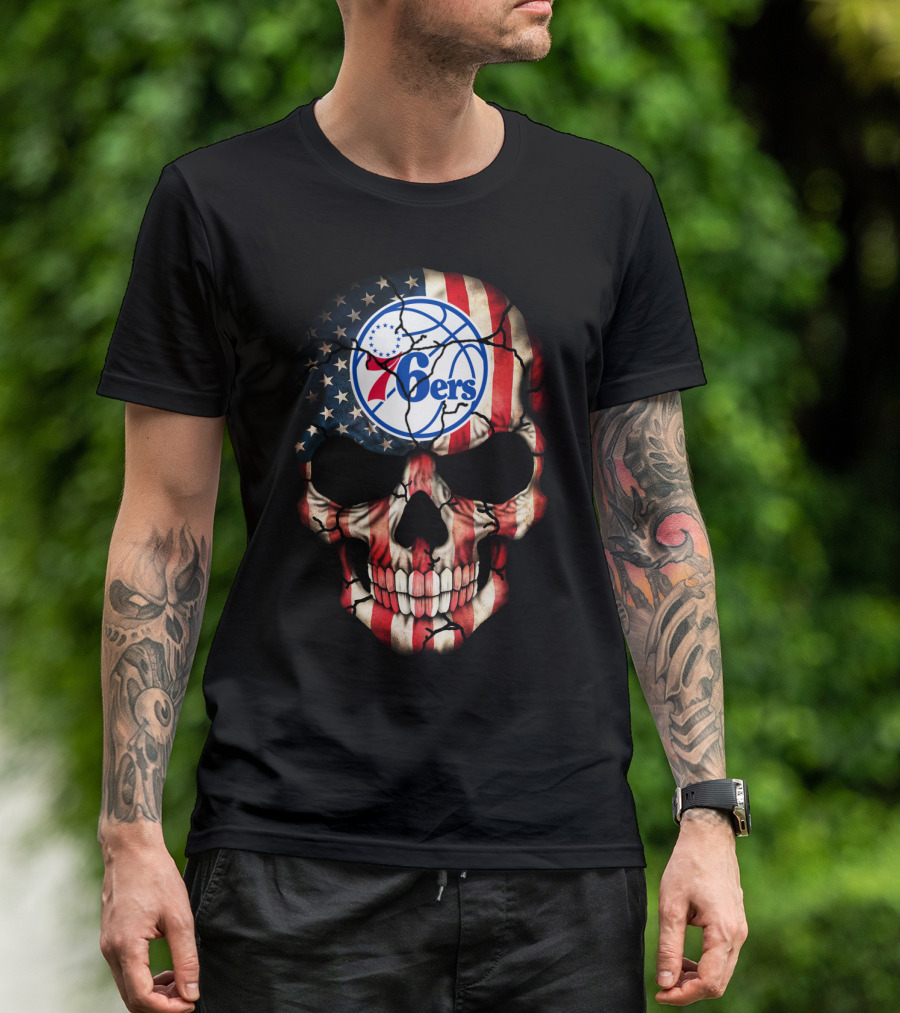 Philadelphia 76ers American Flag Skull T-Shirt