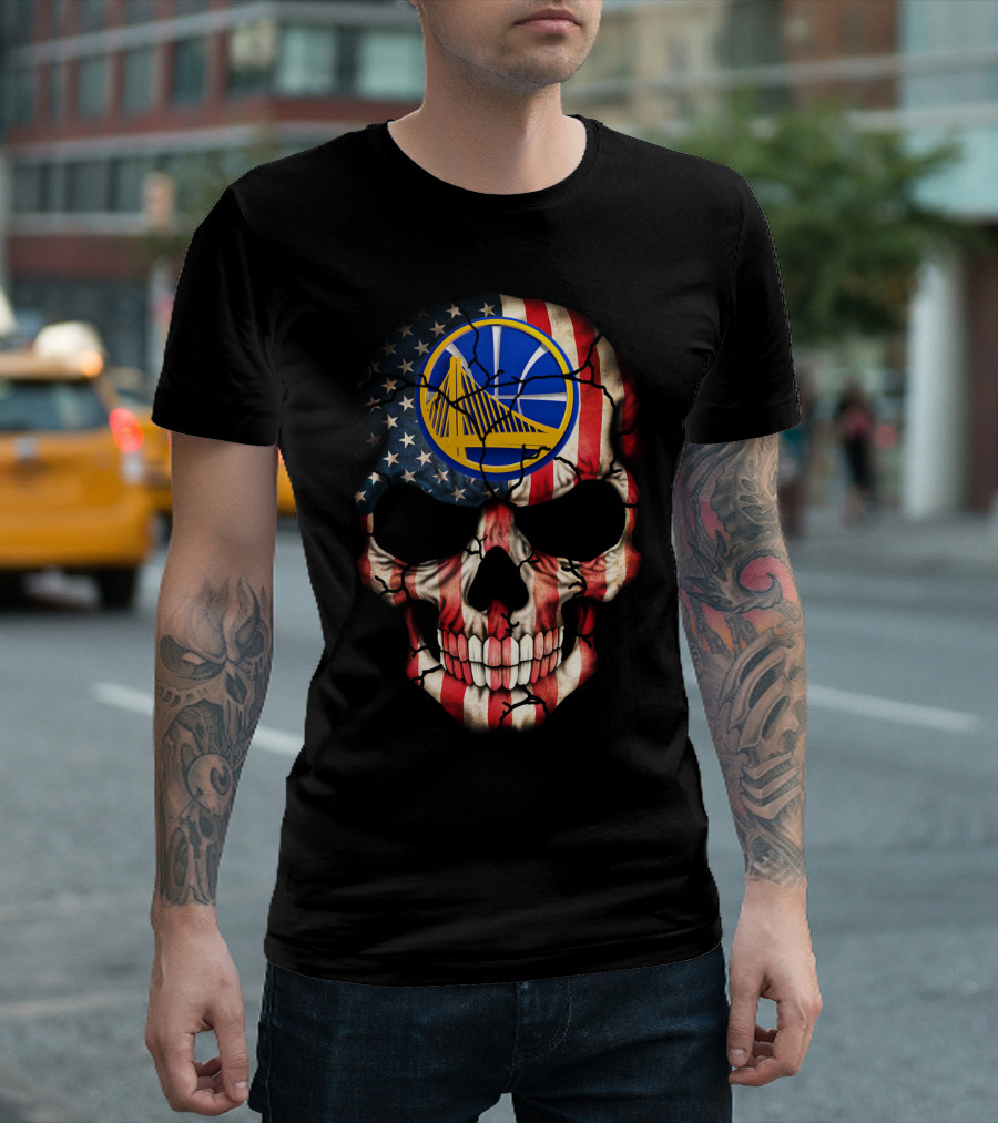 Golden State Warriors American Flag Skull T-Shirt