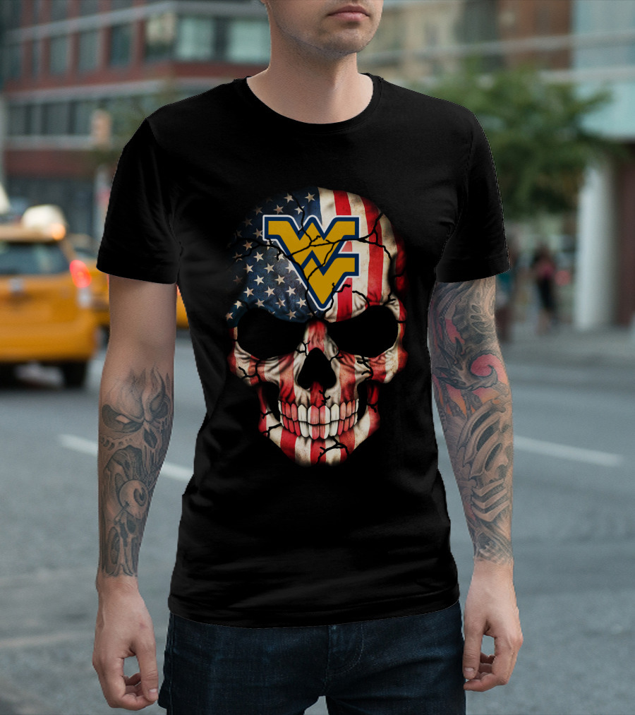West Virginia Mountaineers American Flag Skull T-Shirt