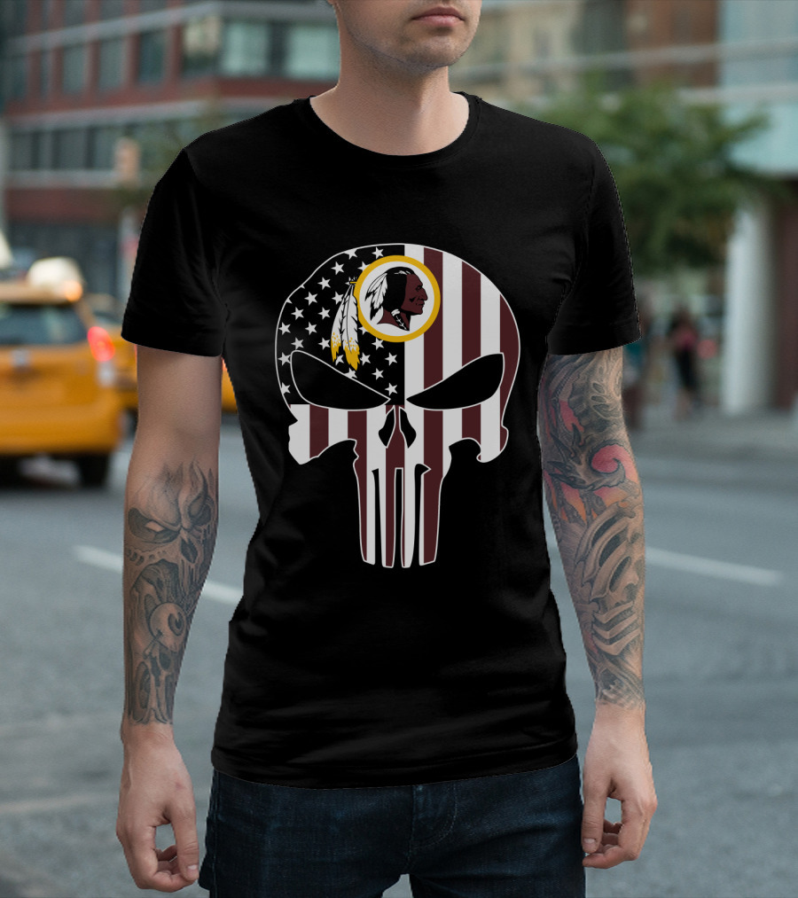 Redskins Logo Punisher Skull American Flag T-Shirt