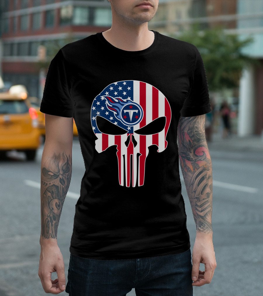 Tennessee Titans American Flag Skull T-Shirt