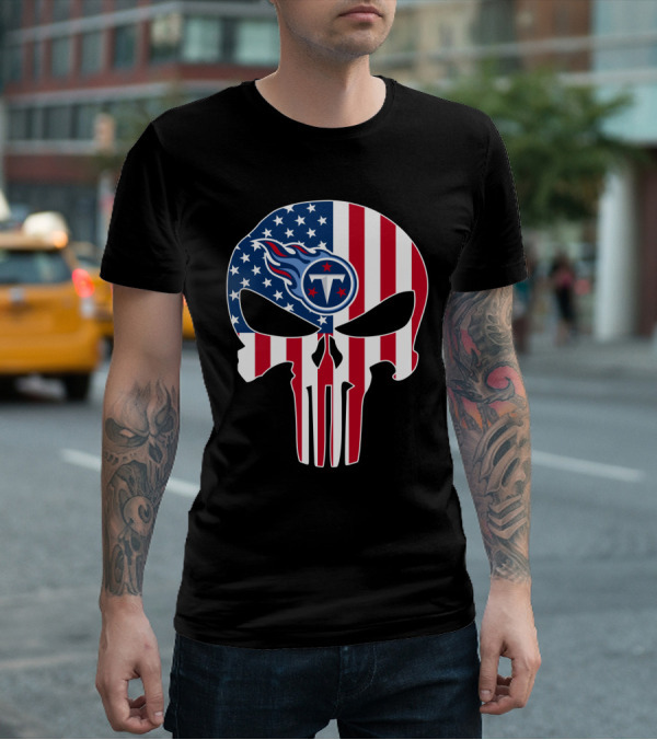 Tennessee Titans American Flag Skull T-Shirt