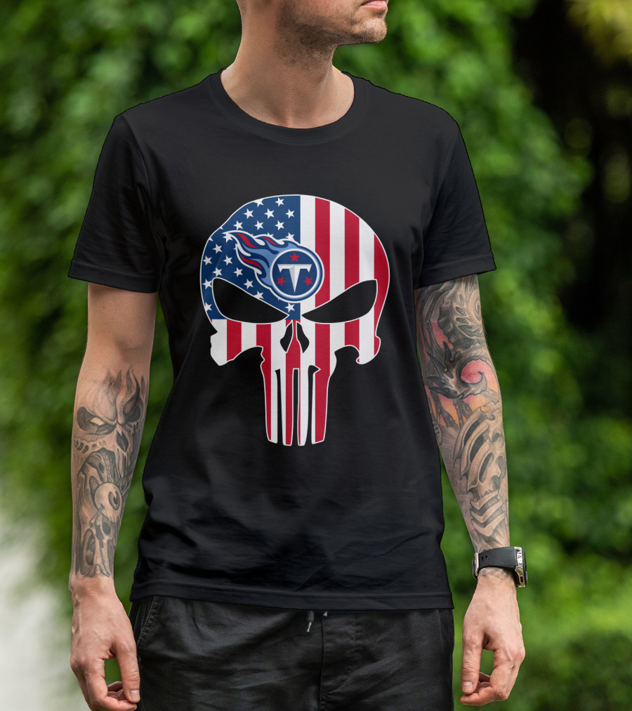 Tennessee Titans American Flag Skull T-Shirt