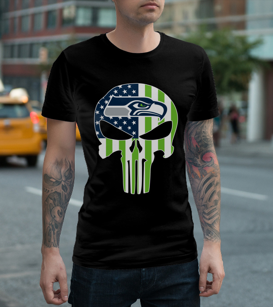 Seahawks Skull American Flag T-Shirt