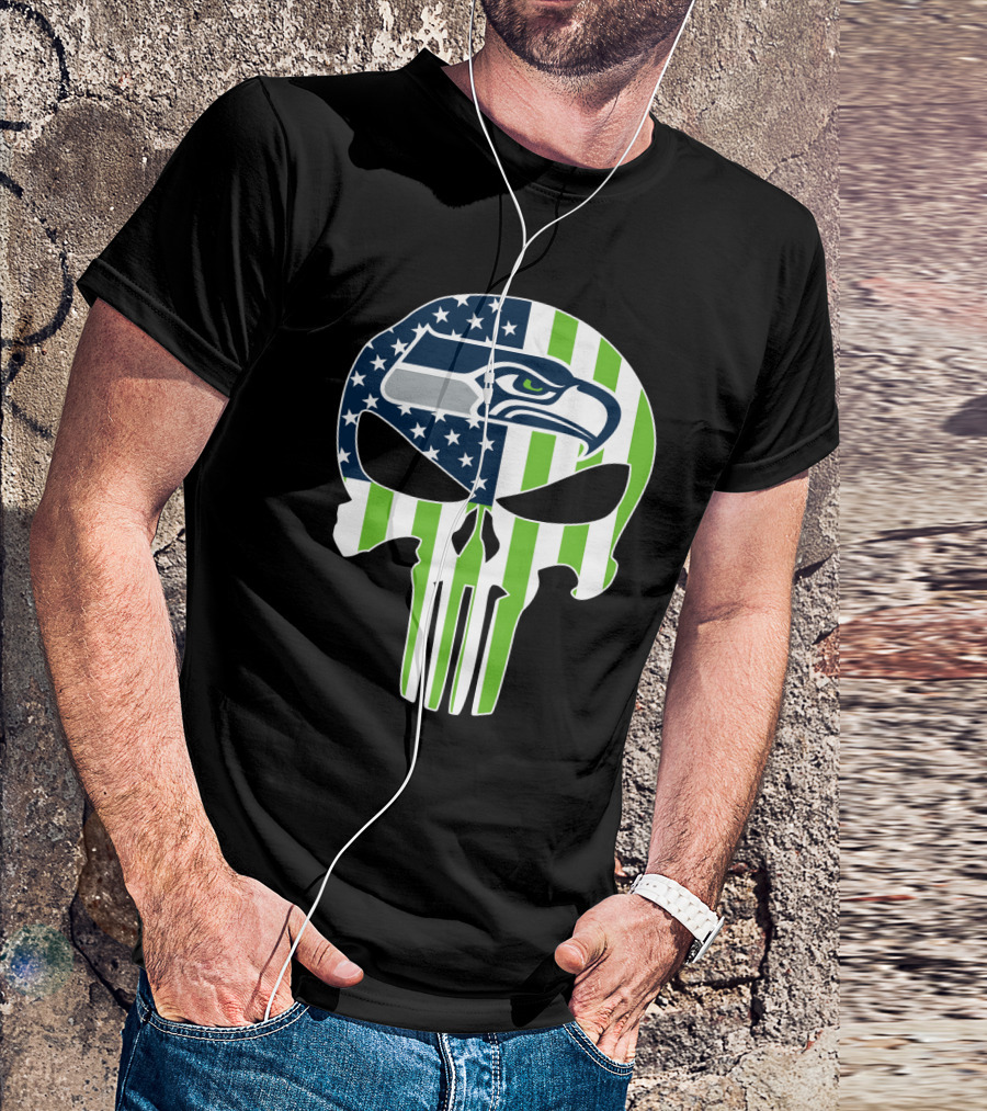 Seahawks Skull American Flag T-Shirt