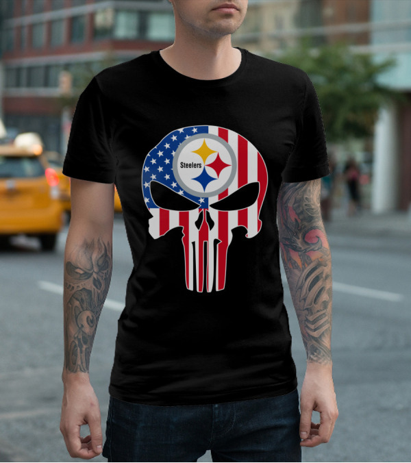 Steelers American Flag Skull T-Shirt