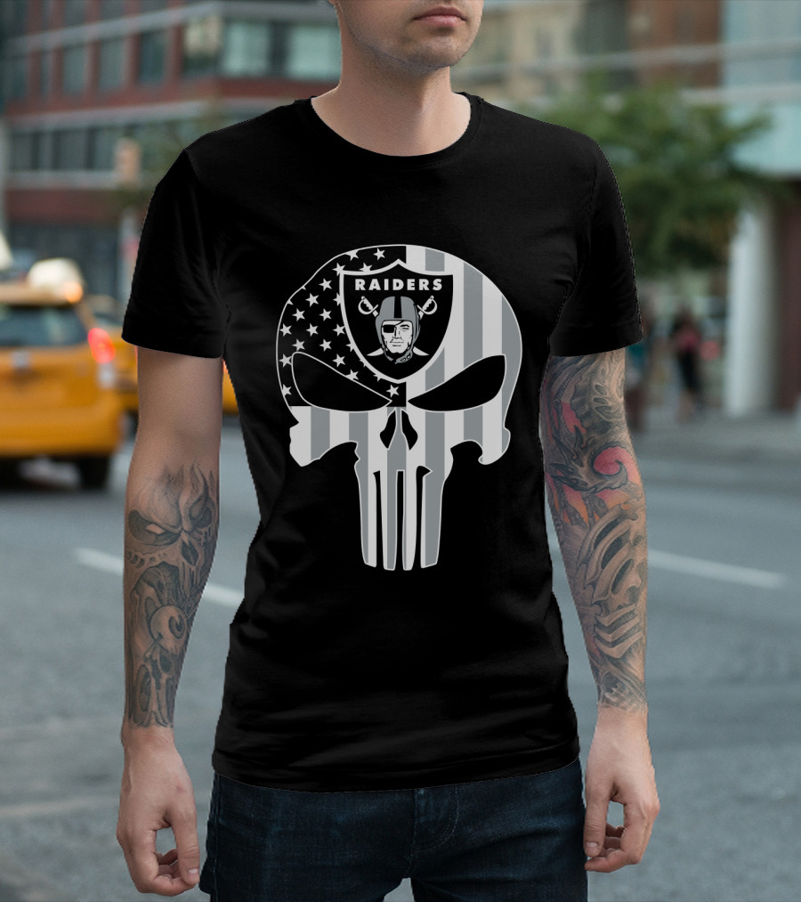 Raiders Punisher Skull American Flag T-Shirt