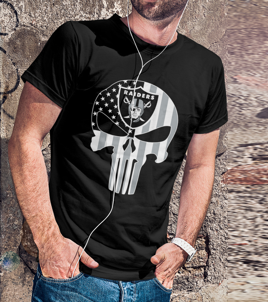 Raiders Punisher Skull American Flag T-Shirt