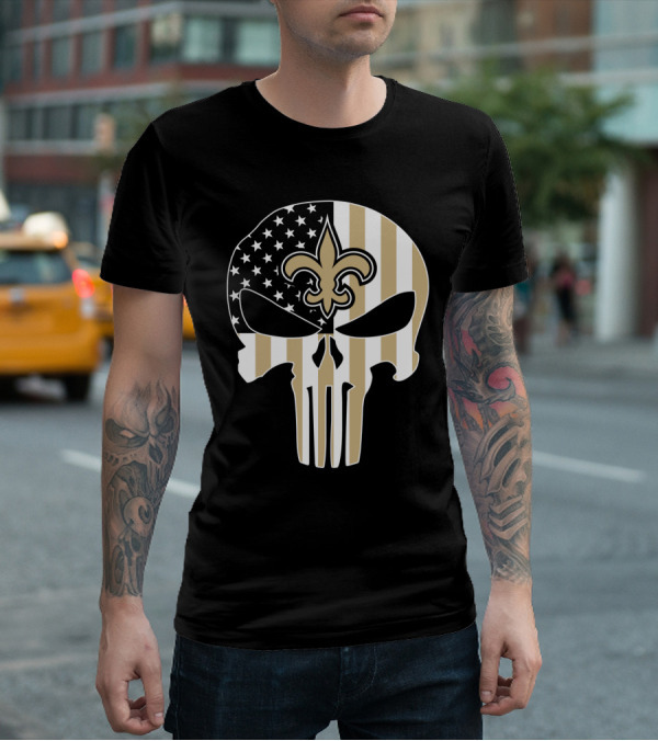 Saints Punisher Skull American Flag Fleur-De-Lis T-Shirt