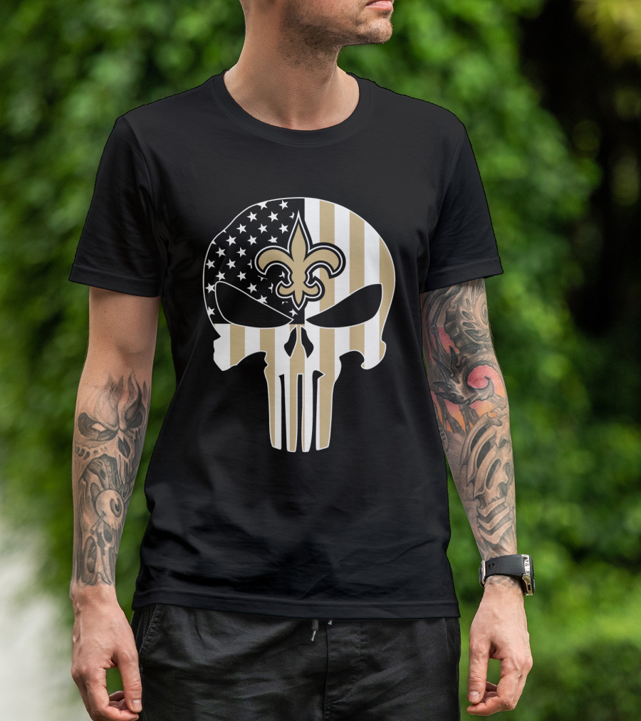 Saints Punisher Skull American Flag Fleur-De-Lis T-Shirt