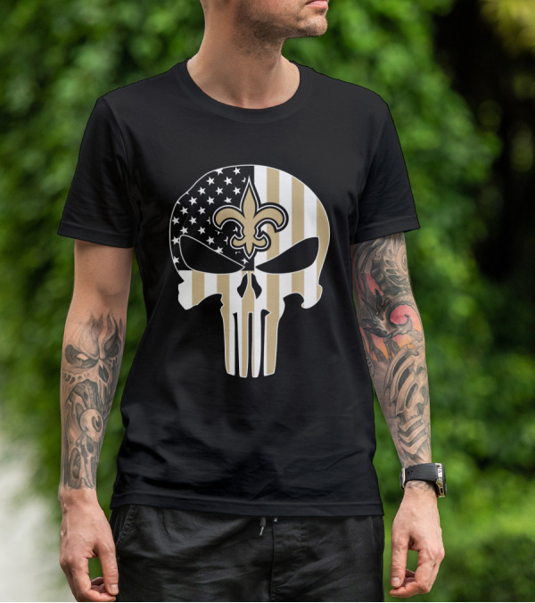 Saints Punisher Skull American Flag Fleur-De-Lis T-Shirt
