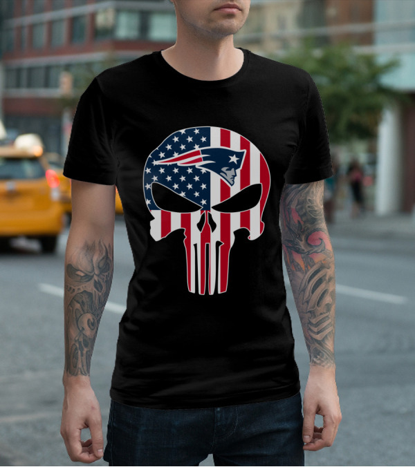 Patriots Skull American Flag Punisher Style T-Shirt
