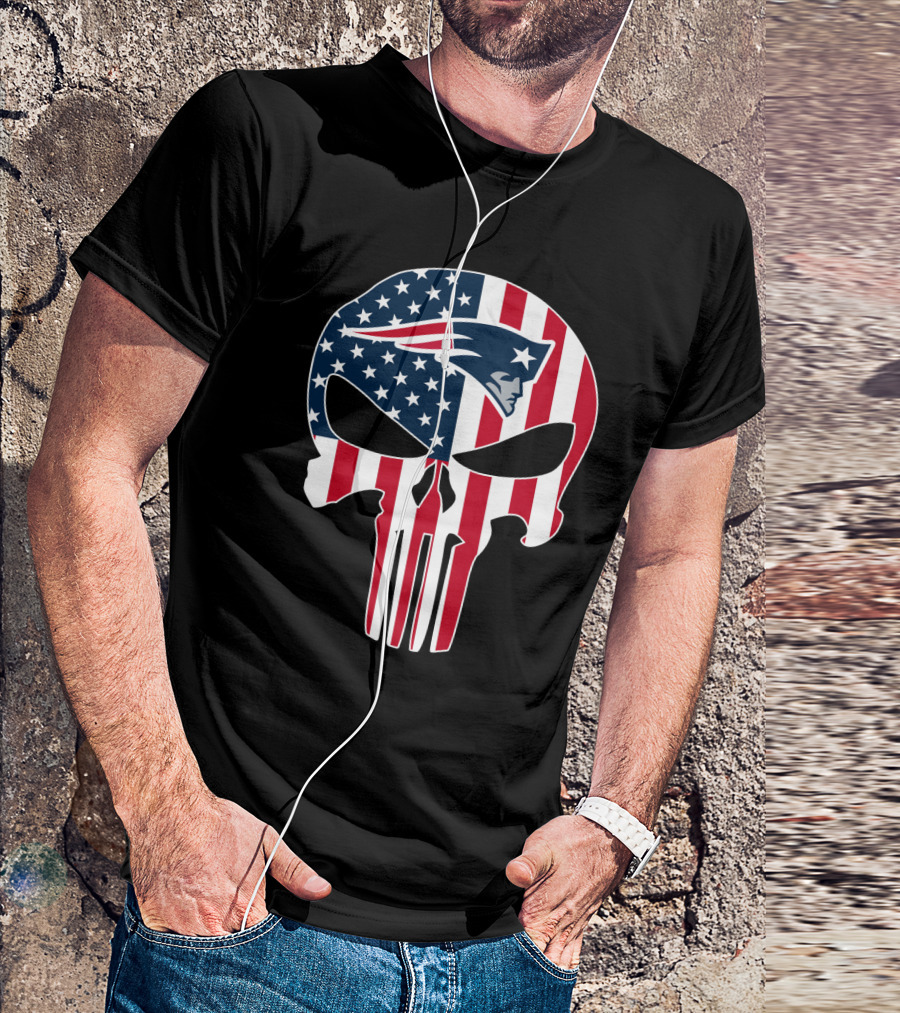 Patriots Skull American Flag Punisher Style T-Shirt