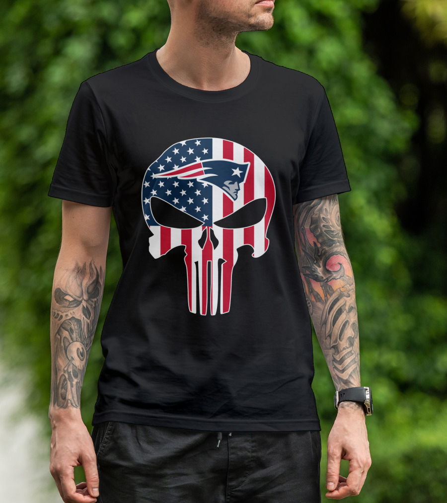 Patriots Skull American Flag Punisher Style T-Shirt