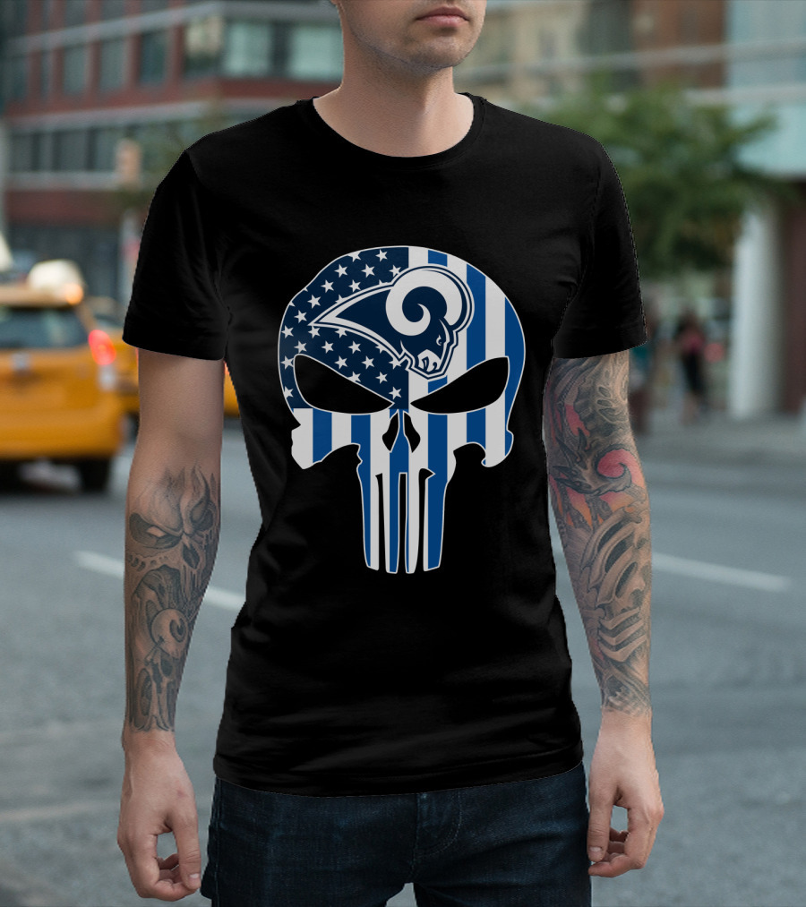 Rams Skull American Flag Punisher T-Shirt