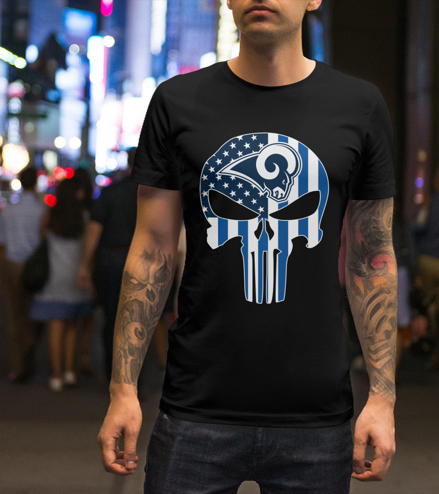 Rams Skull American Flag Punisher T-Shirt