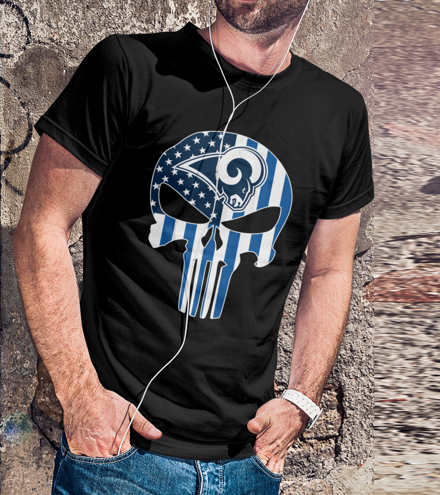 Rams Skull American Flag Punisher T-Shirt
